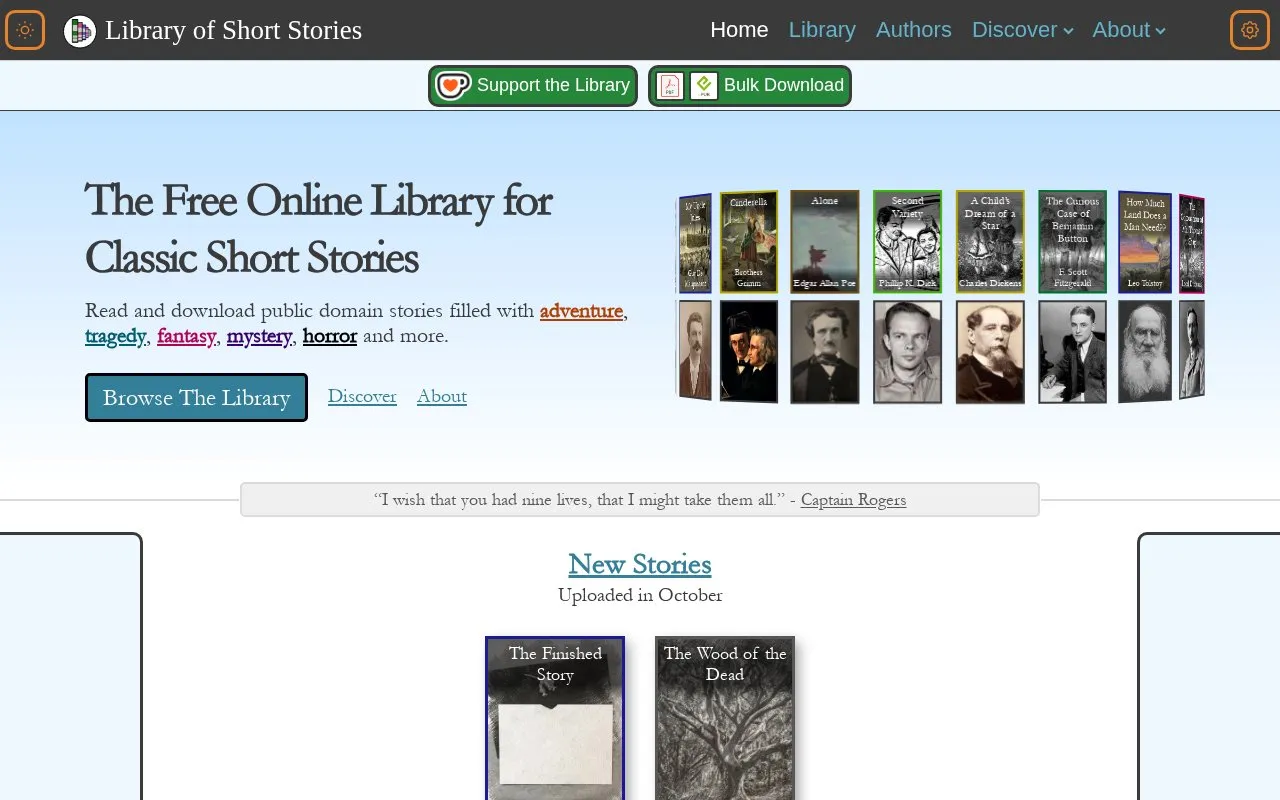 Library of Short Stories homepage screenshot