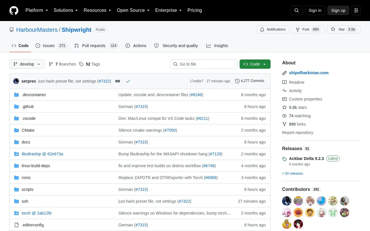 Shipwright homepage screenshot