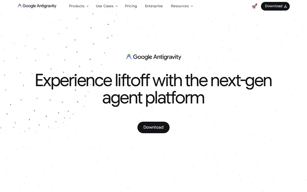 Antigravity homepage screenshot