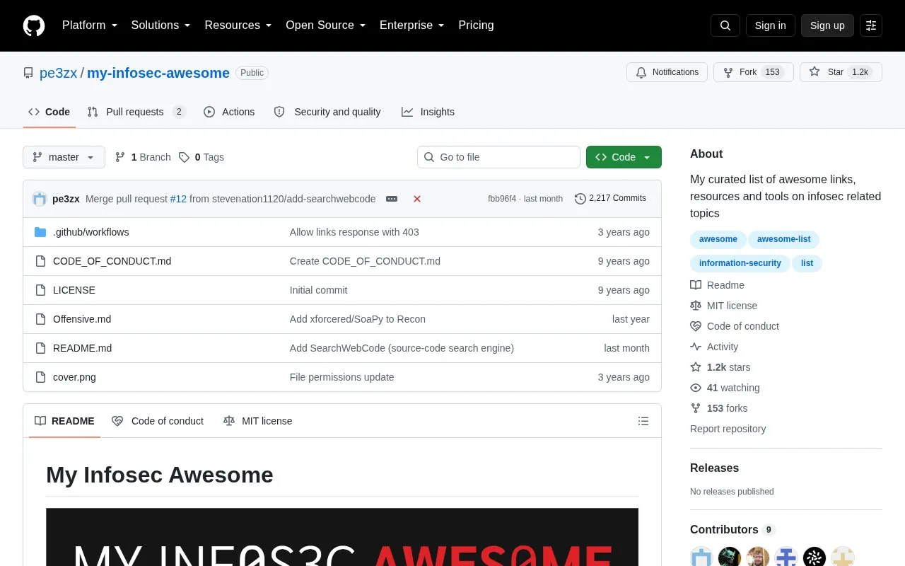 My Infosec Awesome homepage screenshot