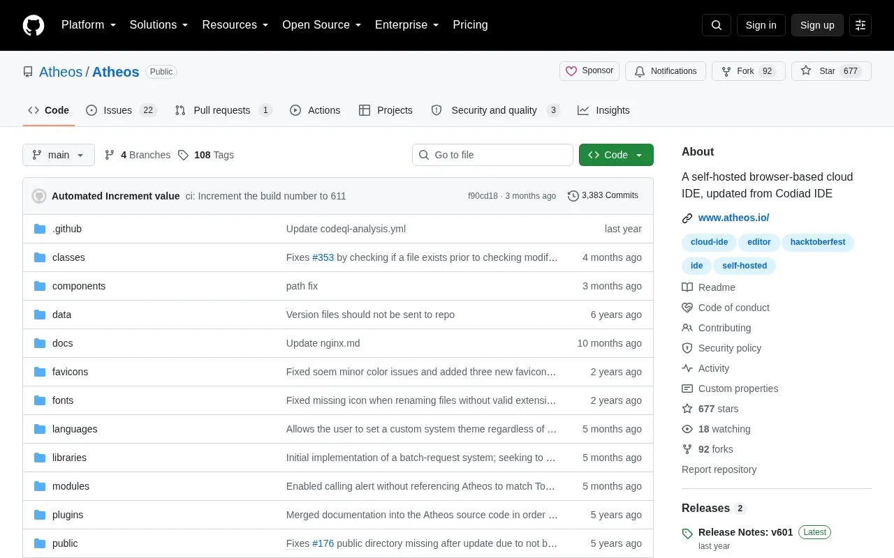 Atheos homepage screenshot