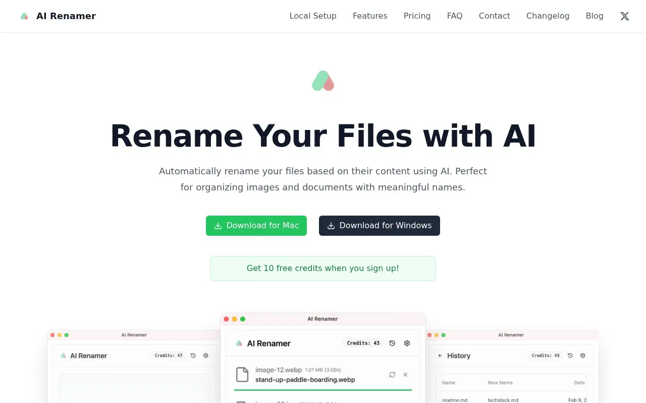 AI Renamer homepage screenshot