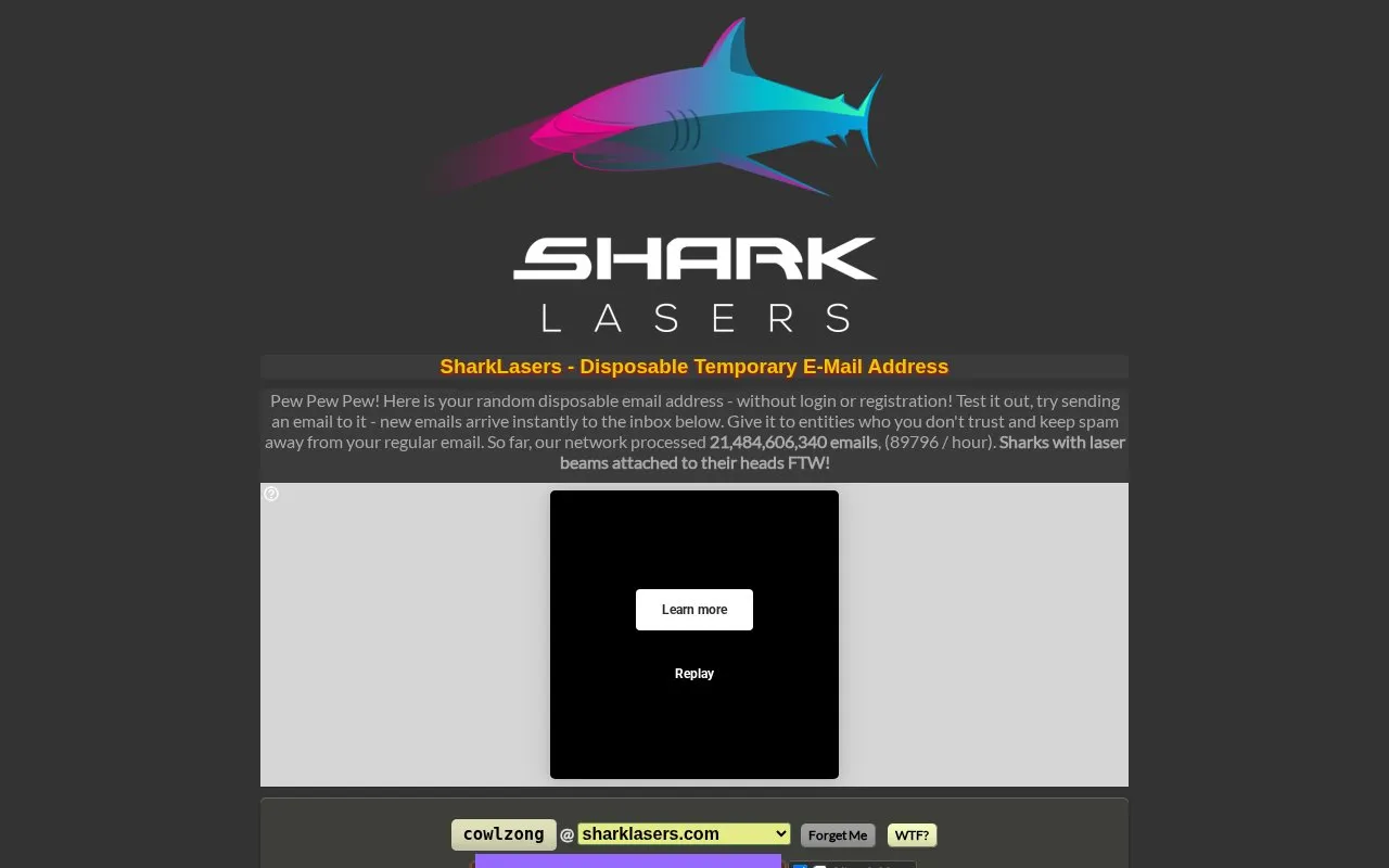 SharkLasers homepage screenshot