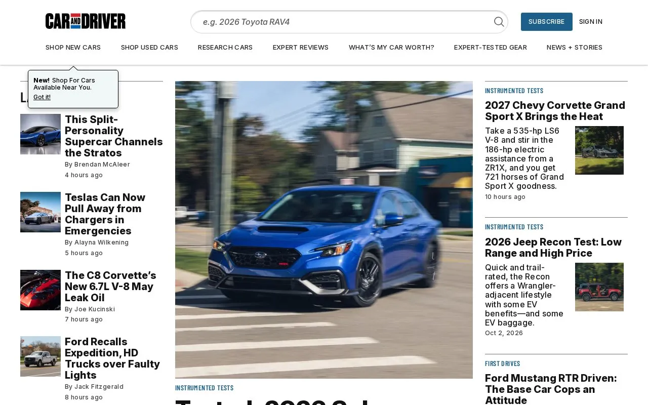 Car and Driver homepage screenshot