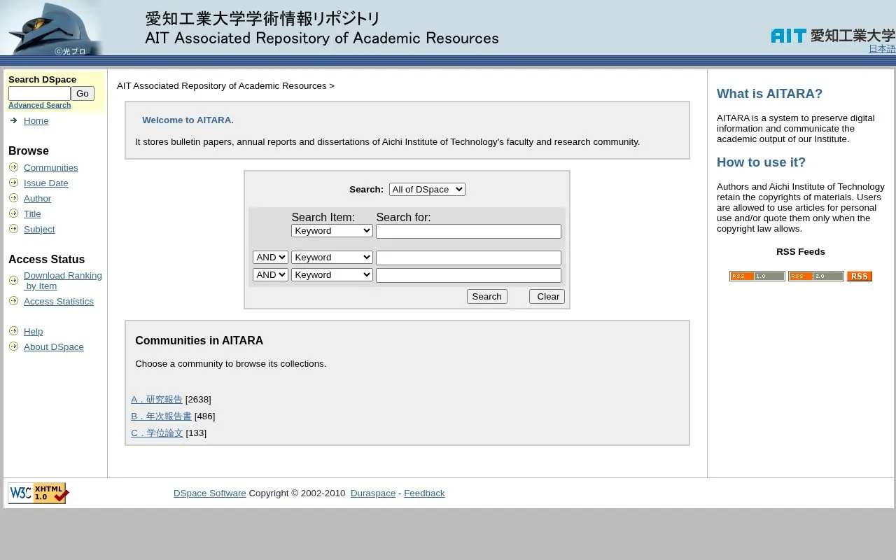 AIT Associated Repository of Academic Resources homepage screenshot