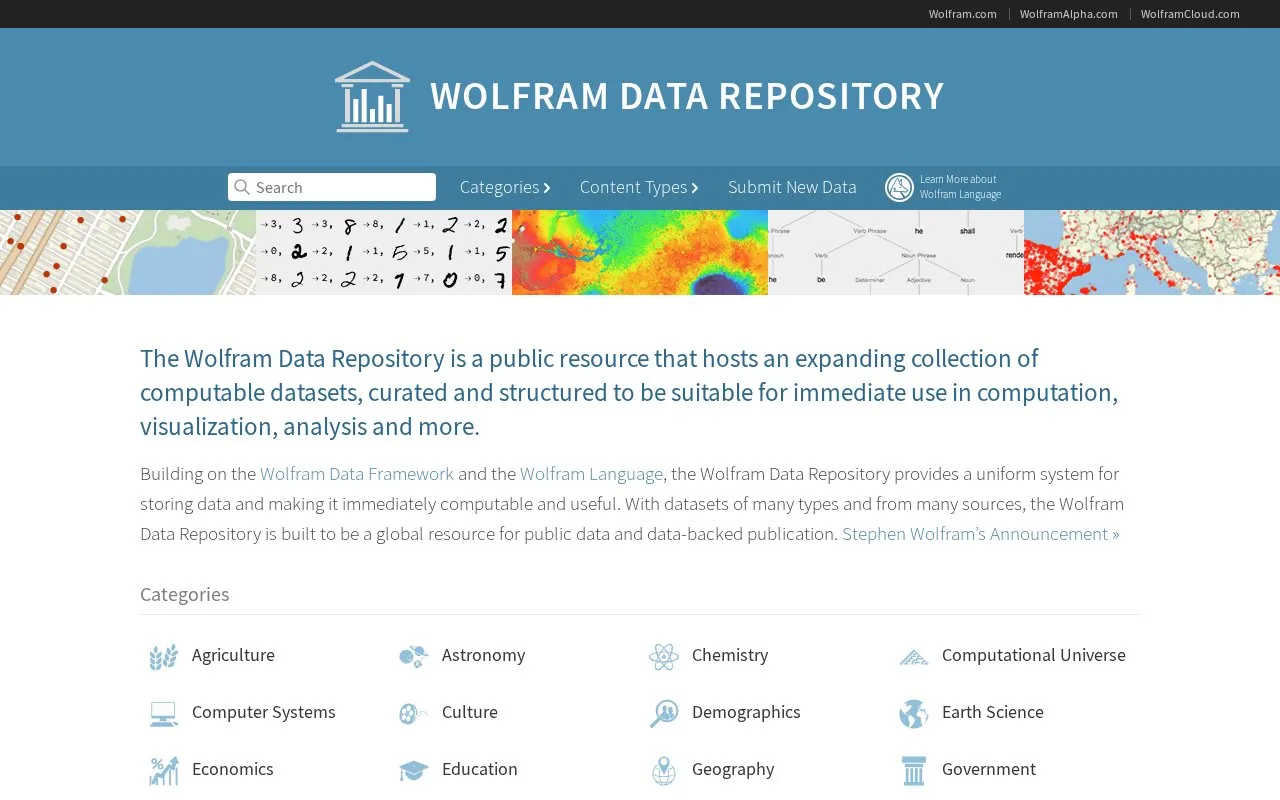 Wolfram Data Repository homepage screenshot