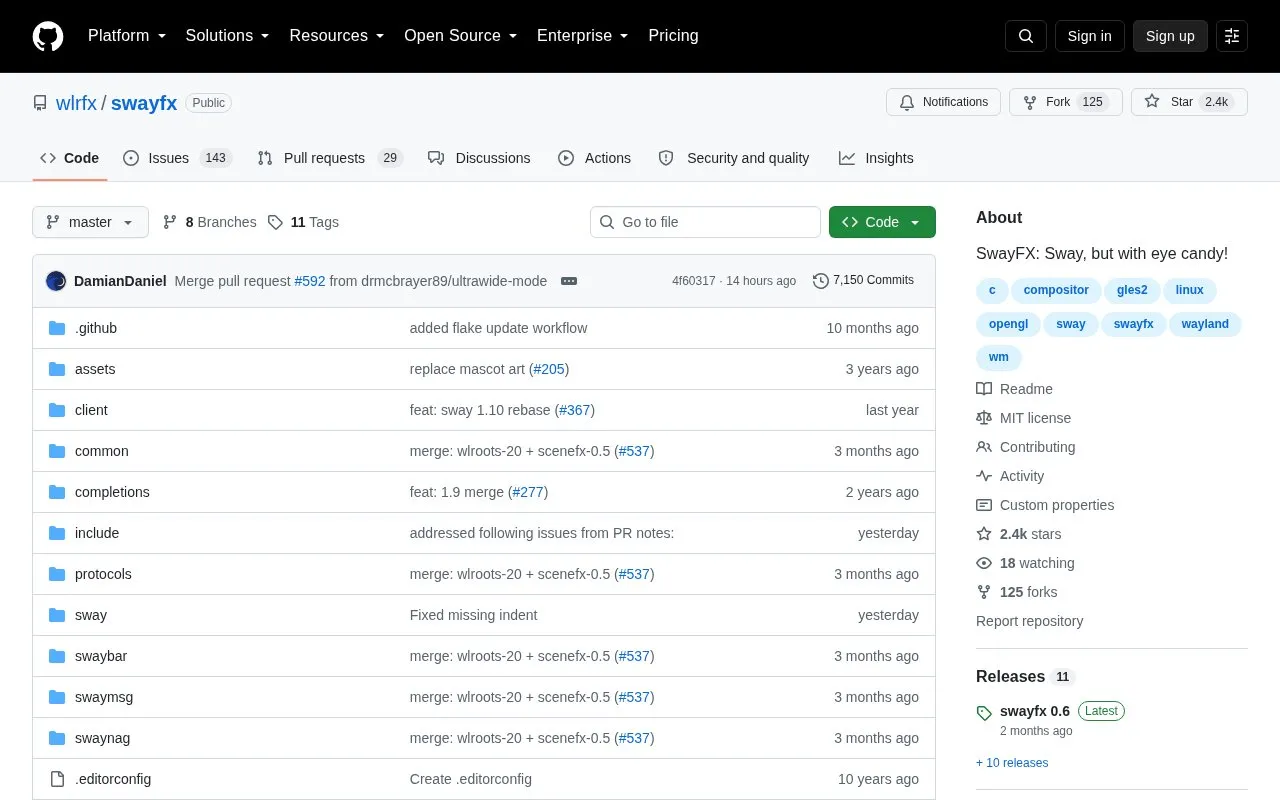 SwayFx homepage screenshot