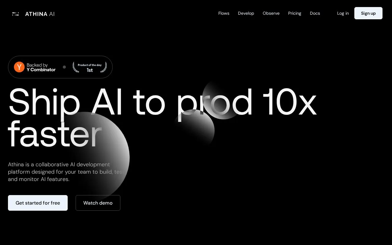Athina AI homepage screenshot