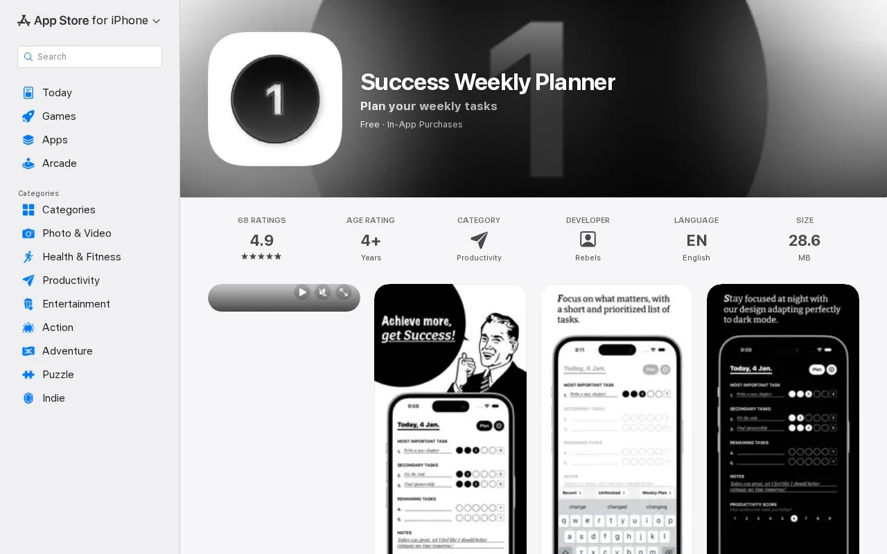 Success homepage screenshot