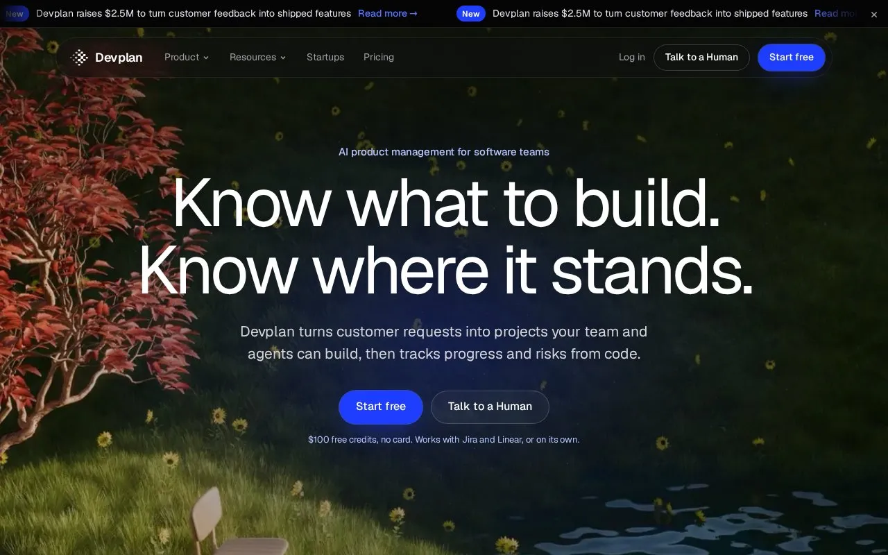 Devplan homepage screenshot