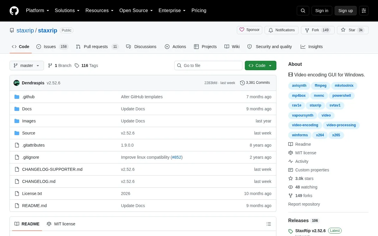 staxrip homepage screenshot