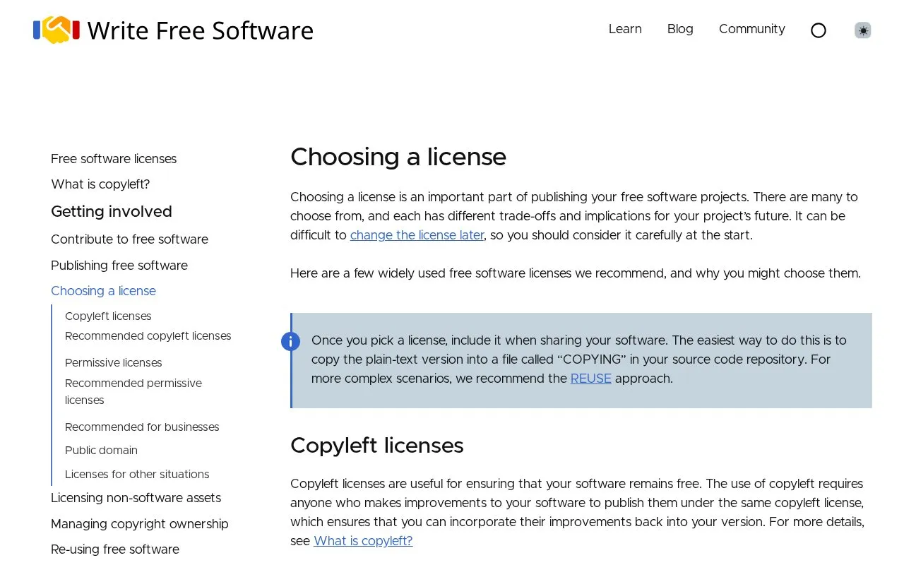 choose-a-license homepage screenshot