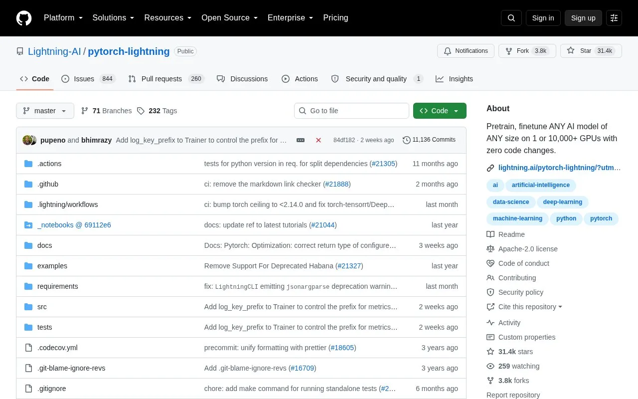 PyTorch Lightning homepage screenshot