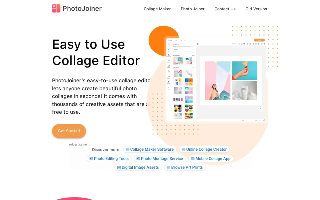 PhotoJoiner homepage screenshot