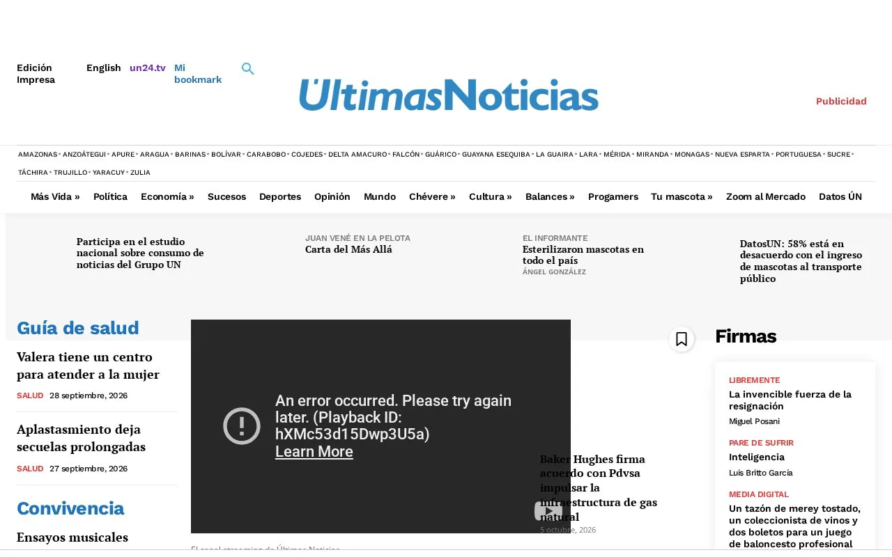 Últimas Noticias homepage screenshot