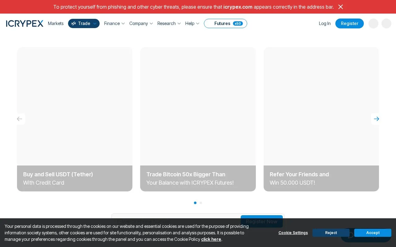 ICRYPEX homepage screenshot