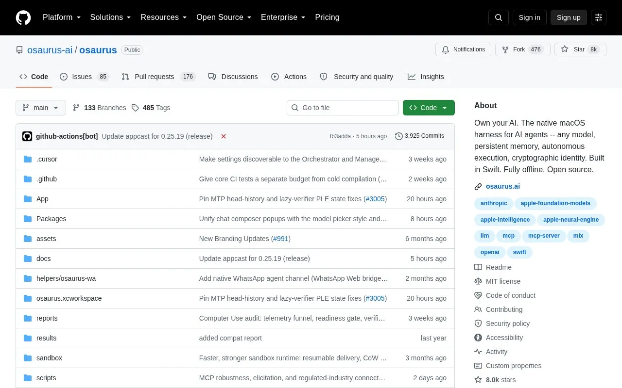 Osaurus homepage screenshot