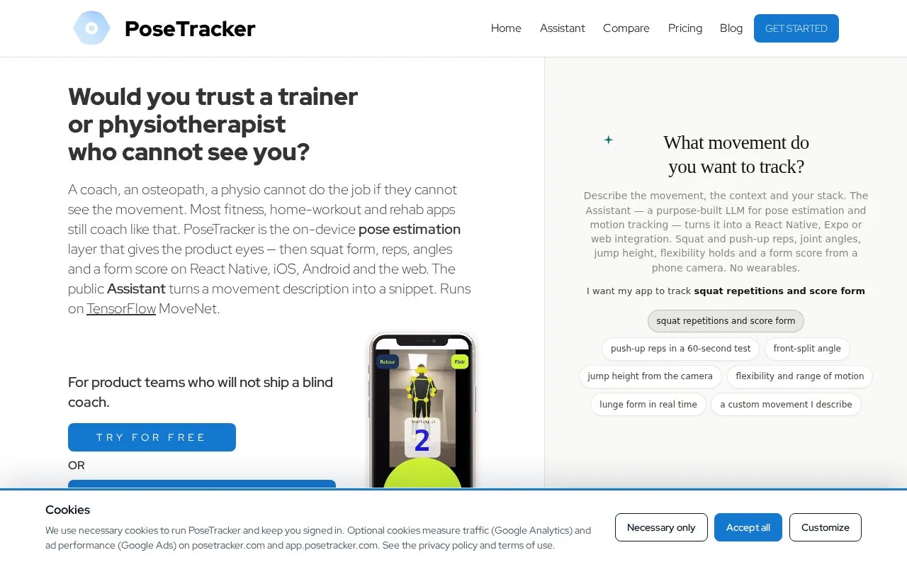 PoseTracker homepage screenshot