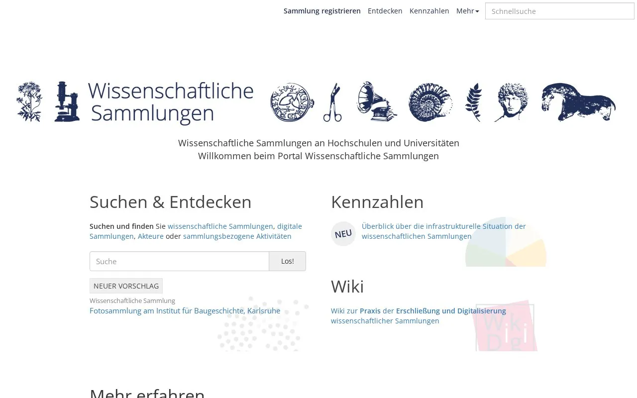 Wissenschaftliche Sammlungen homepage screenshot