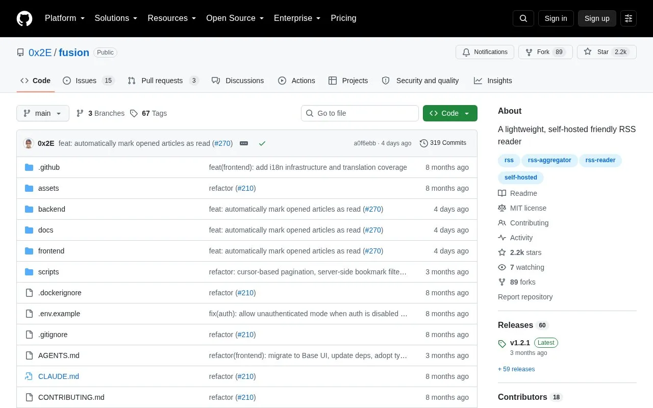 Fusion homepage screenshot