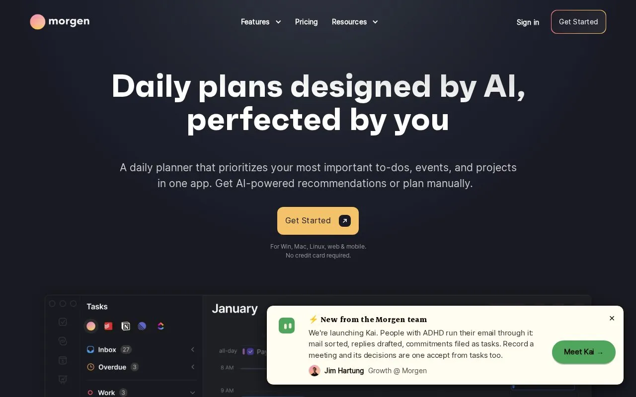 Morgen homepage screenshot