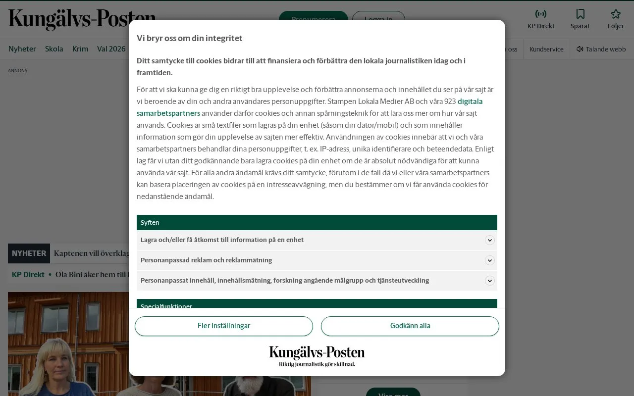 Kungälvs-Posten homepage screenshot
