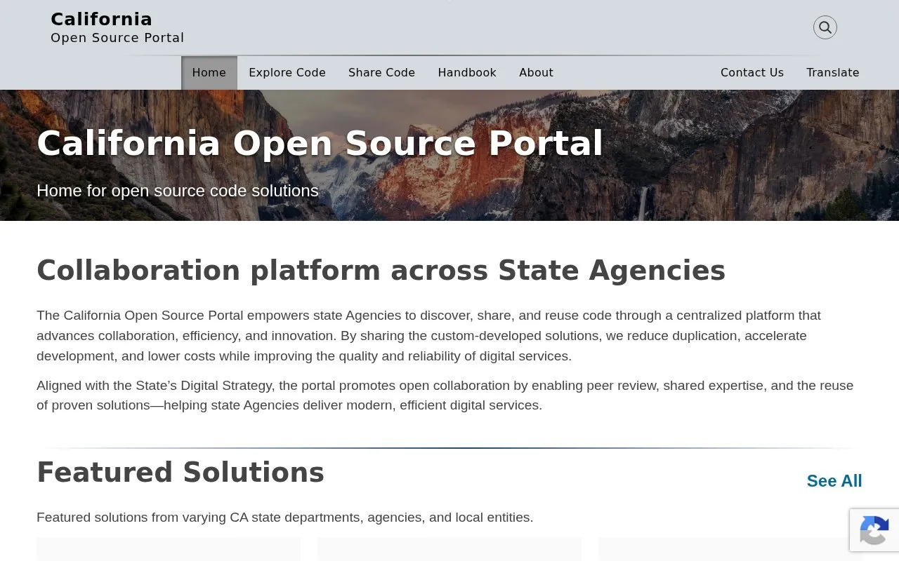 California Open Source Portal homepage screenshot