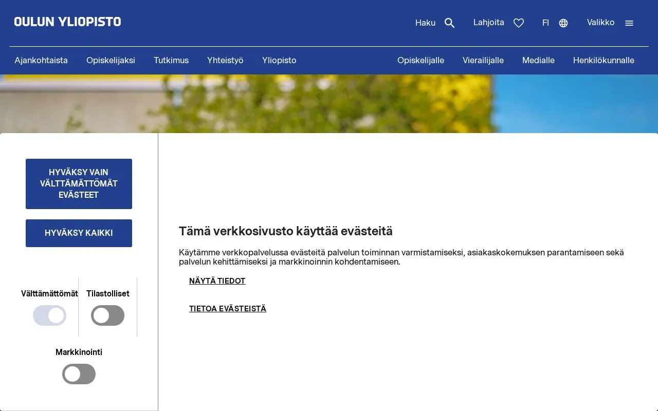 University of Oulu homepage screenshot