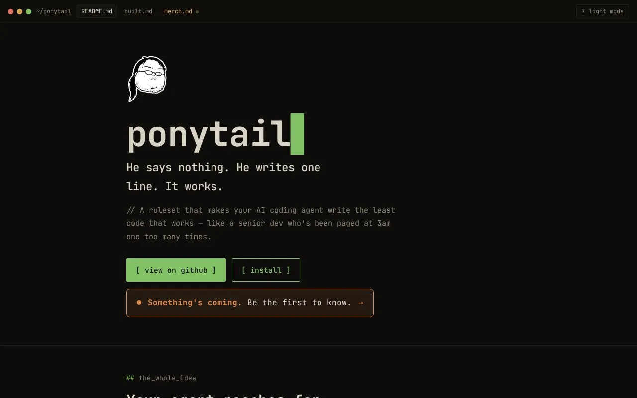 Ponytail homepage screenshot