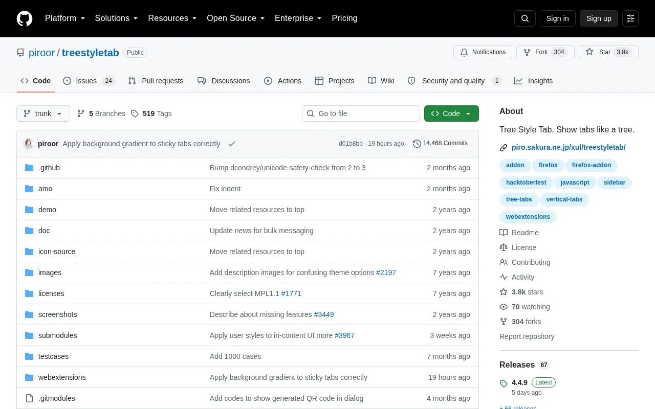 TreeStyleTabs homepage screenshot