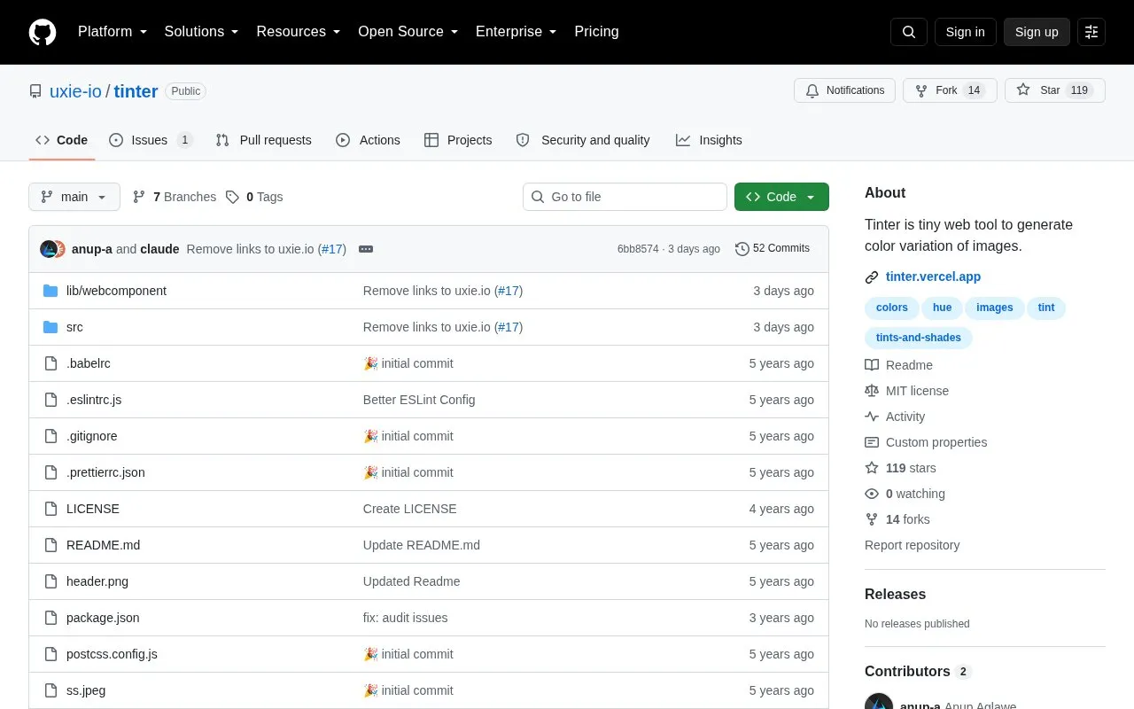 Tinter homepage screenshot