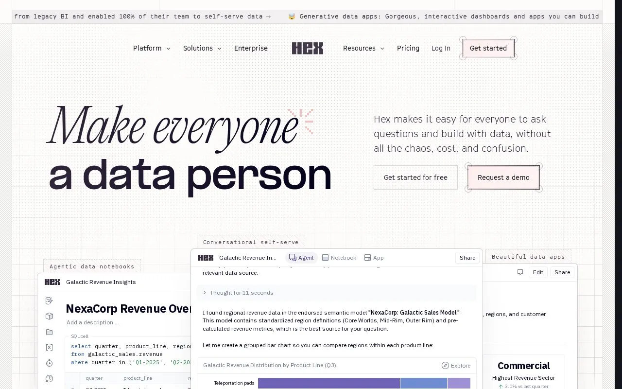 Hex homepage screenshot