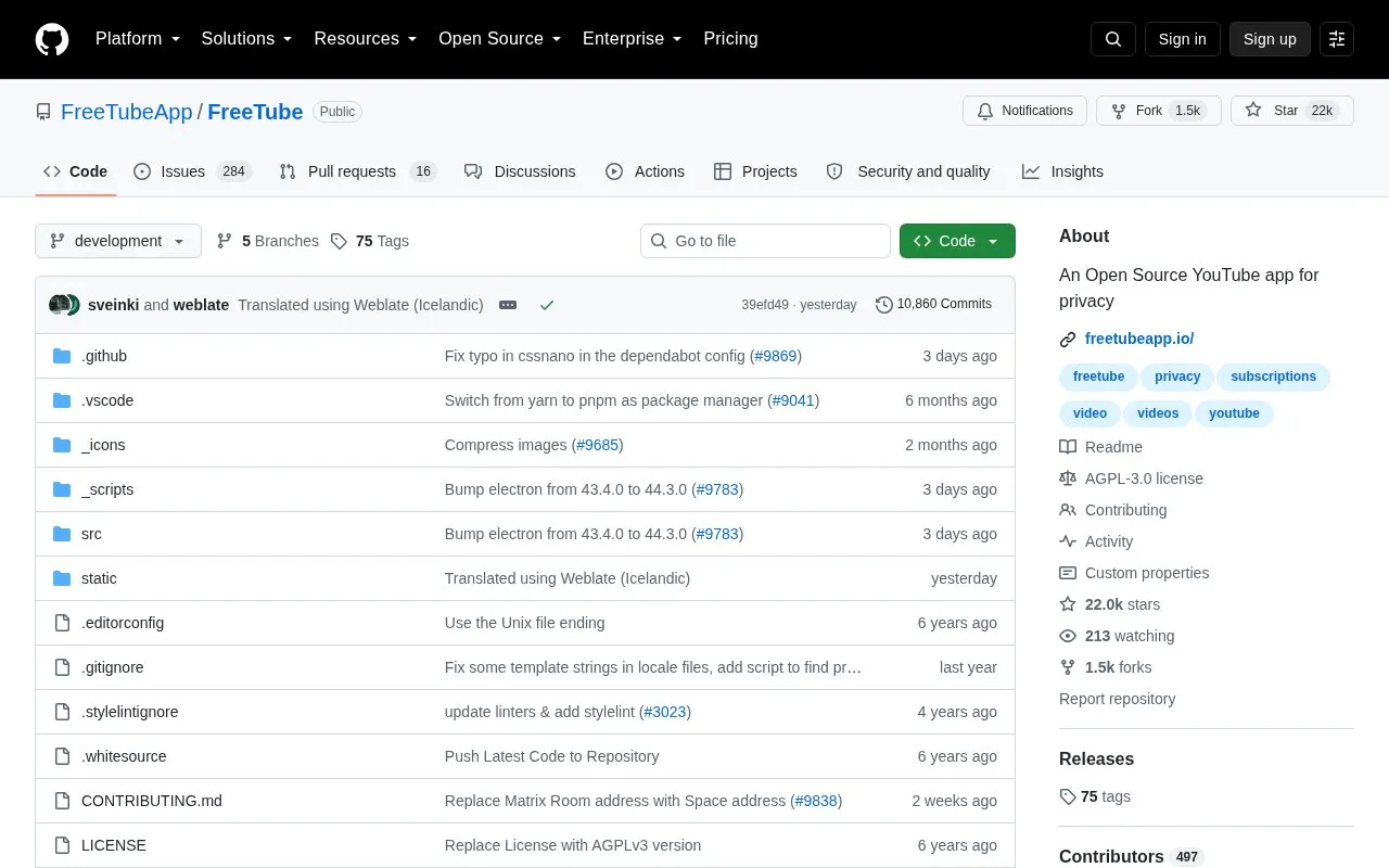 Free Tube homepage screenshot