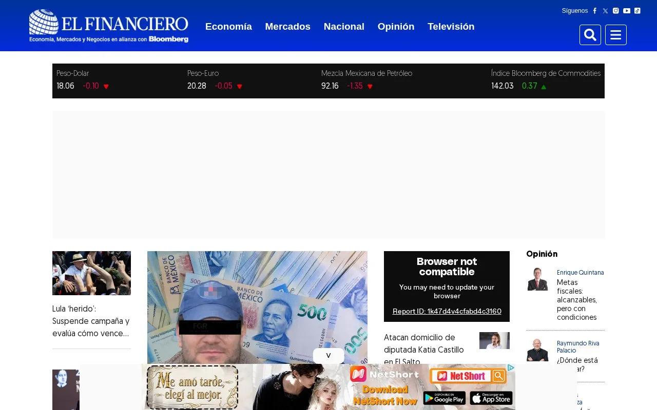 El Financiero homepage screenshot