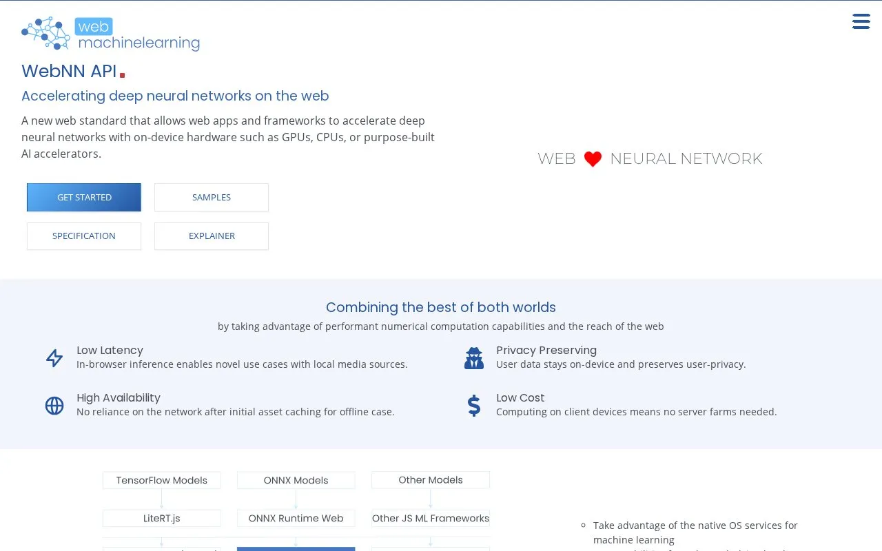 WebNN homepage screenshot