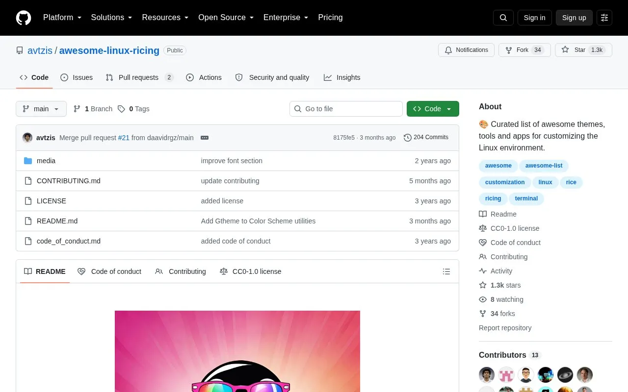 Awesome Linux Ricing homepage screenshot