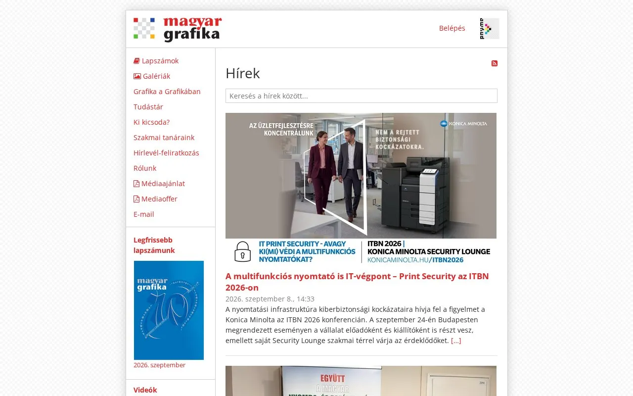 Magyar Grafika homepage screenshot