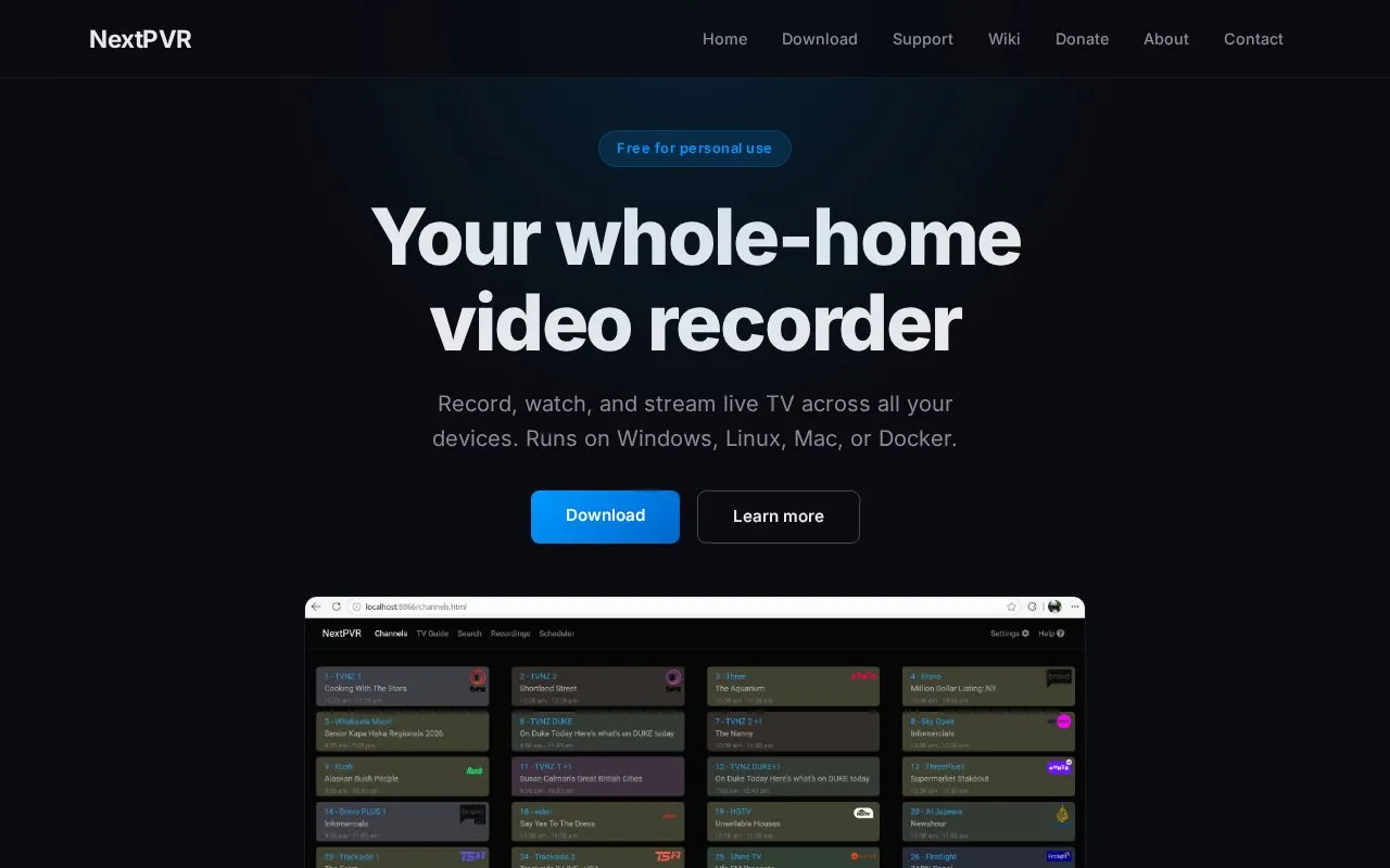 NextPVR homepage screenshot
