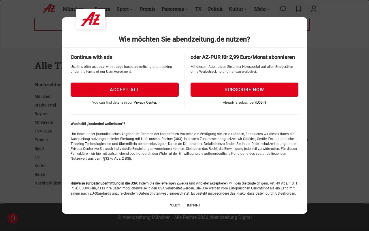 Abendzeitung homepage screenshot