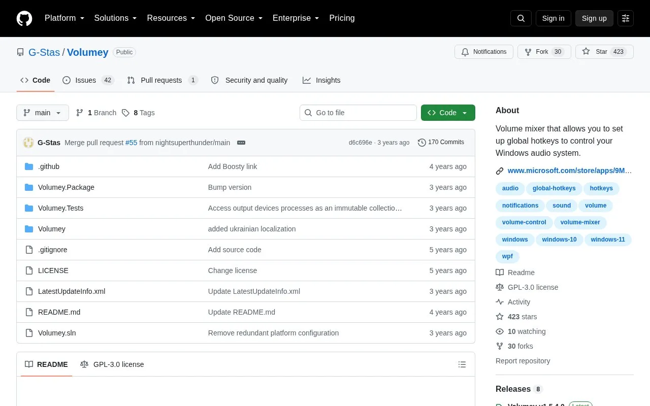 Volumey homepage screenshot