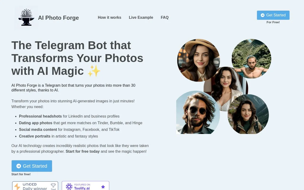 AI Photo Forge homepage screenshot