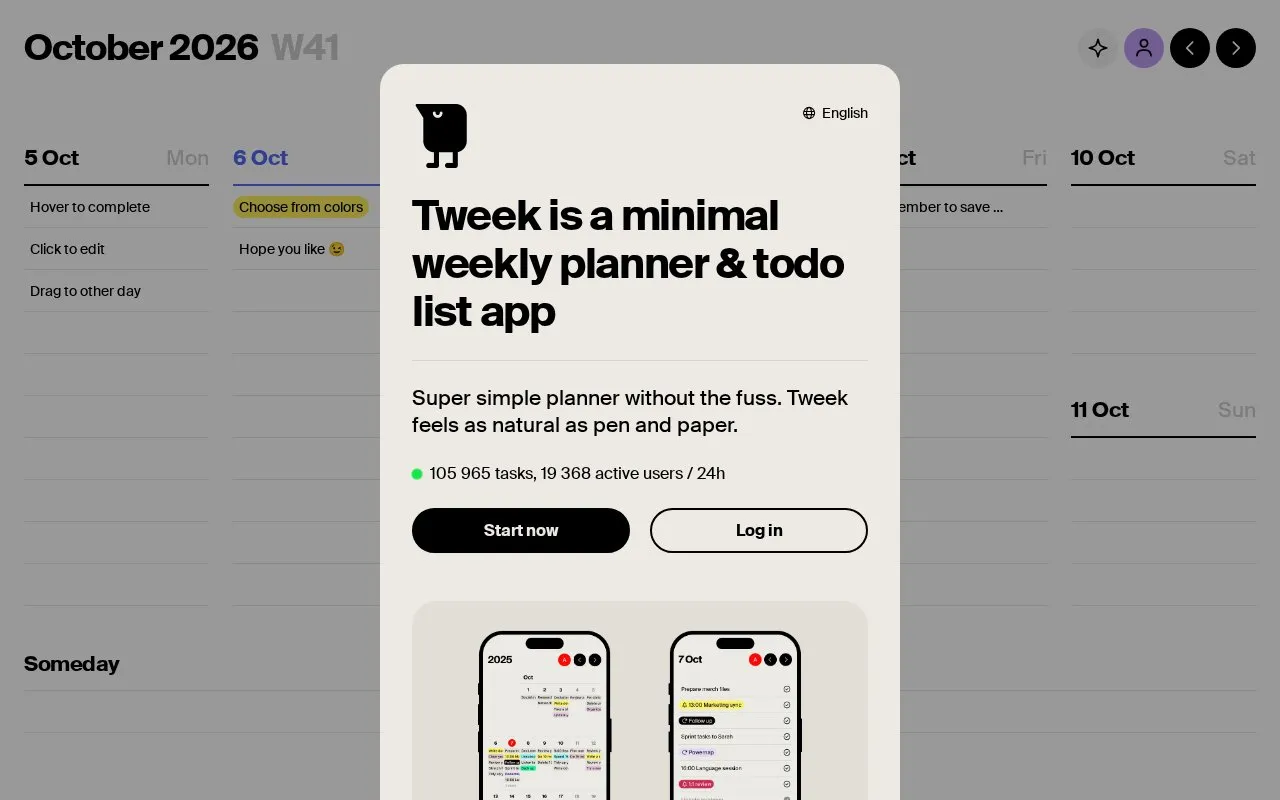 Tweek homepage screenshot