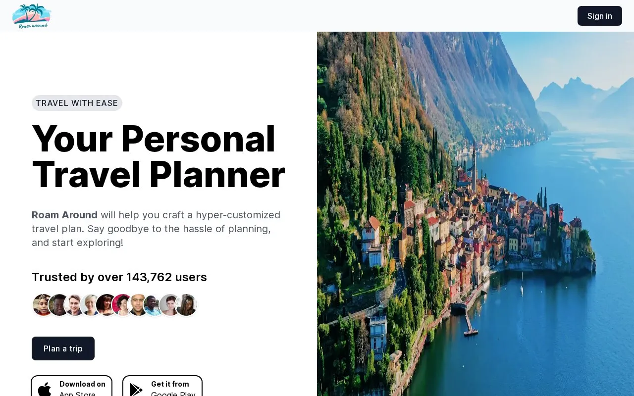 Roam Around homepage screenshot