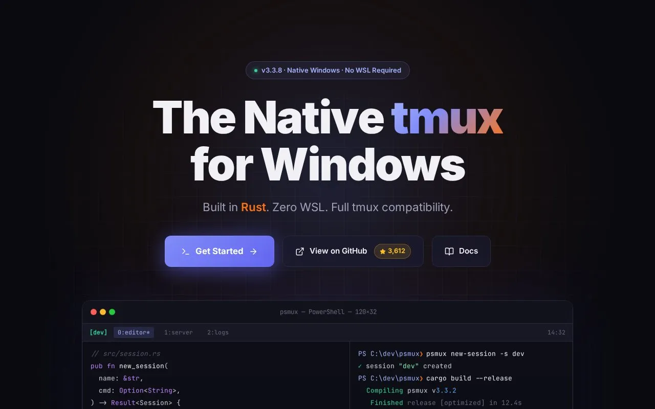 psmux homepage screenshot