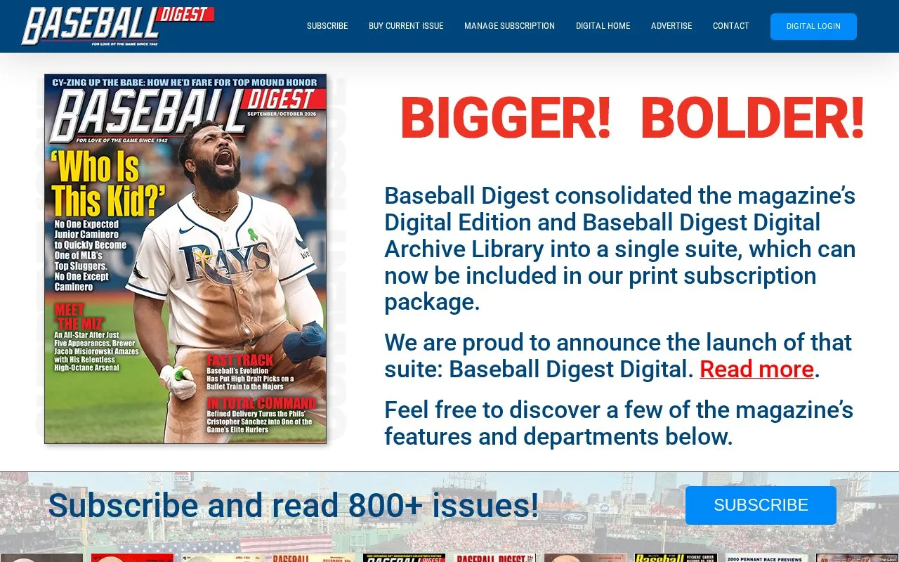 Baseball Digest homepage screenshot