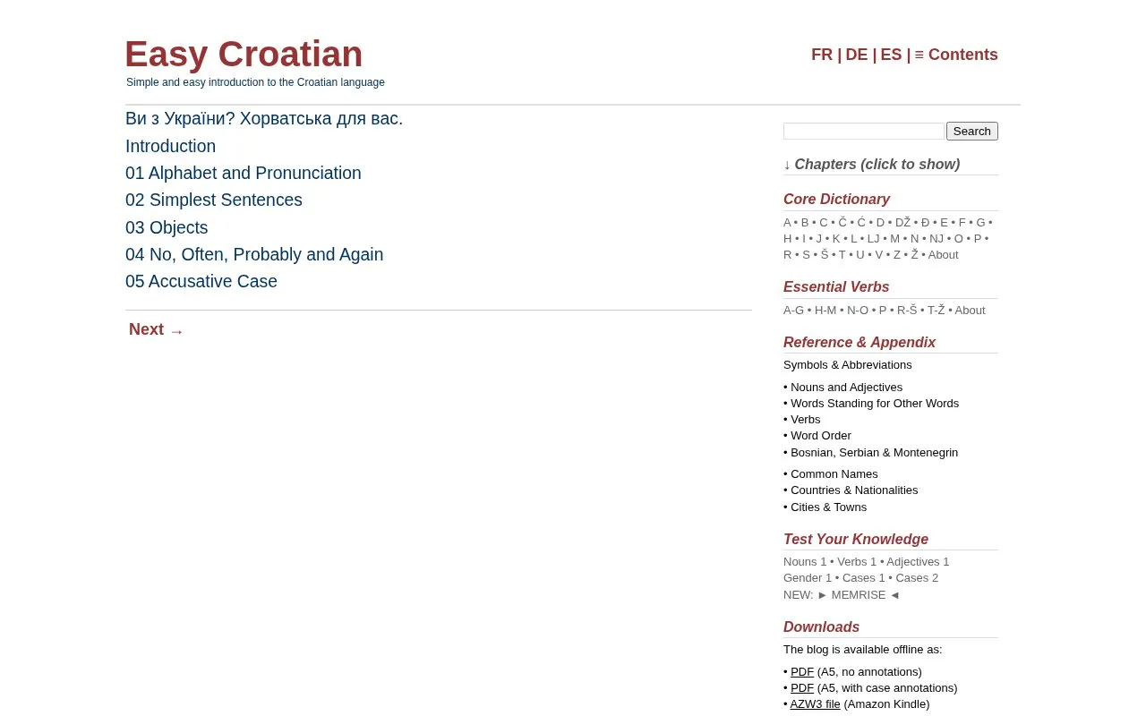 Easy Croatian homepage screenshot
