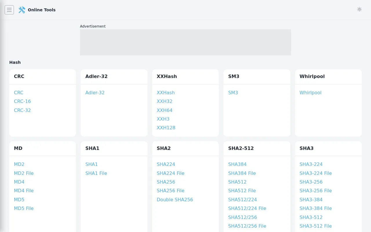 Online Tools homepage screenshot