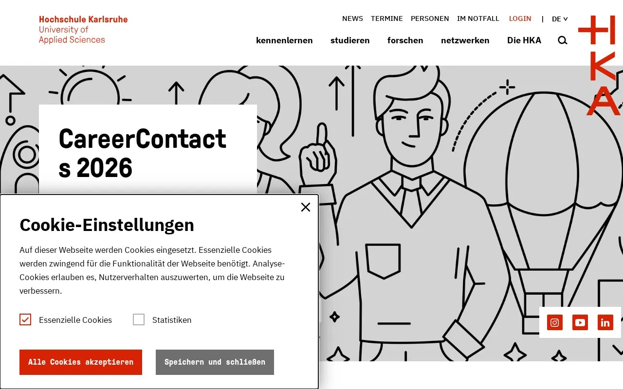 Hochschule Karlsruhe - Technik und Wirtschaft homepage screenshot
