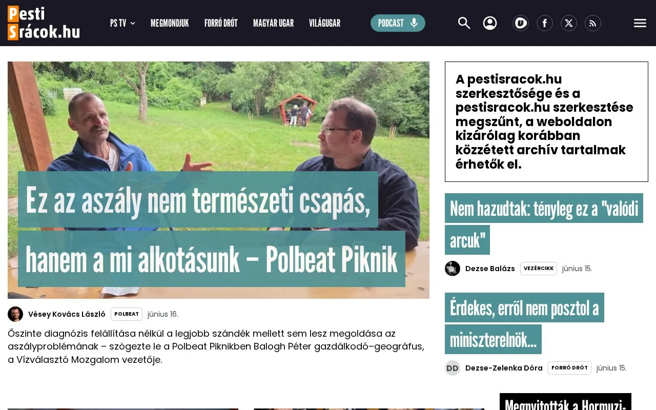 PestiSrácok.hu homepage screenshot