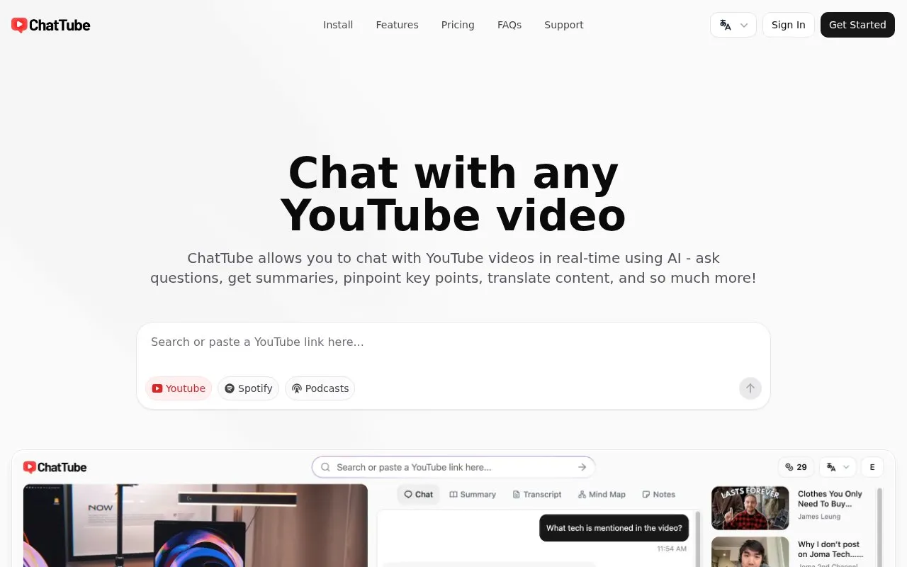ChatTube homepage screenshot